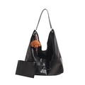 Large black PU leather tote bag with inner pouch and teddy dog charm accessory - Black With Pendant
