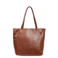Minimalist brown vintage faux leather tote bag with decorative metal zippers - Yellow Brown