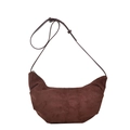 Minimalist dark brown suede hobo bag with adjustable strap and metal zipper closure - Brown