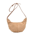 Minimalist camel suede crescent shoulder bag with adjustable strap in half-moon shape - Khaki