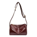 Brown soft PU leather cylinder crossbody bag with adjustable strap and glossy finish - Brown