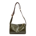 Dark green barrel shoulder bag in glossy leather with retro patterned wide strap - Green