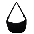 Grande borsa a mezzaluna in camoscio nero con design morbido e spalline con nodi - Nero Grande