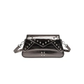 Metallic silver leather square bag with silver star studs and detachable shoulder strap - Gunmetal