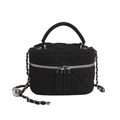 Black quilted vintage chain bag in frosted fabric with silver metal ball adjuster - Black