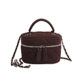 Quilted suede mini bag in burgundy with silver chain strap and top handle - Brown