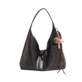 Borsa hobo minimalista in pelle nera con ciondoli decorativi a tema baseball - Con Ciondolo / Nero