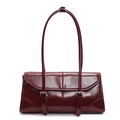 Bolso de hombro rectangular vintage en cuero encerado brillante color granate elegante - Burdeos