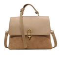 Retro khaki matte leather crossbody bag with contrasting texture and gold buckle - Khaki