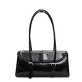 Bolso de hombro retro de charol negro con herrajes plateados y acabado brillante - Negro