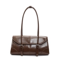 Bolso de hombro rectangular de piel encerada marrón oscuro con asas largas y acabado brillante - Marrón