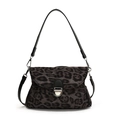 Deep grey leopard print crossbody bag with silver buckle and suede texture fabric - Black