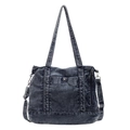 Dunkelblaue gewaschene Denim-Tragetasche im Streetstyle mit Taschen und Schultergurt - Blau