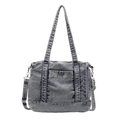 Hellblaue Denim-Tragetasche im Acid-Wash-Stil mit verstellbarem Gurt und Taschen - Hellblau
