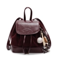 Burgundy patchwork backpack in patent leather and suede with sports-themed charms - With Pendant / Burgundy