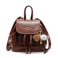 Vintage brown patchwork backpack with suede texture and baseball charms on white background - With Pendant / Brown