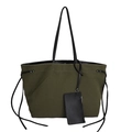 Bolso tote de lona verde militar con correas de cuero negro y estuche extraíble - Verde