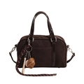 Borsa Boston retrò in camoscio marrone scuro con finiture in pelle e ciondolo baseball - Con Ciondolo / Marrone