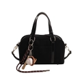 Borsa bowling nera retrò in tela e pelle verniciata con ciondoli a tema baseball - Con Ciondolo / Nero