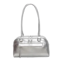 Sac Boston argenté métallisé avec double bandoulière longue et poche zippée devant - Argenté