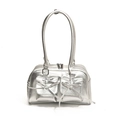 Borsa bowling in pelle PU argento metallizzato con fiocchi in stile estetico Y2K - Argento