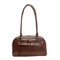 Sac fourre-tout en cuir marron foncé brillant avec de longues anses et design rétro - Marron