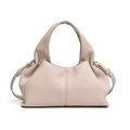 Borsa a nuvola minimalista in pelle beige con design a pieghe e dettagli dorati - Grigio chiaro