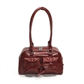 Glossy burgundy PU leather shoulder bag with ballet style bows and double pockets - Red