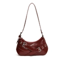 Minimalist burgundy underarm bag with vintage motorcycle style and silver hardware - Red