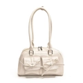 Borsa bowling color crema in pelle PU con fiocchi e doppie tasche anteriori - Bianco