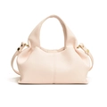 Borsa a nuvola rosa in pelle con trama litchi, doppi manici e tracolla lunga - Bianco