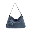 Blue denim tote bag with metal chain detail and matching mini coin purse attachment - Light Blue
