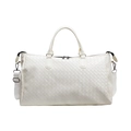 White woven travel duffle bag featuring top handles and detachable shoulder strap - Off White