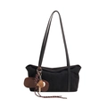 Retro black matte tote bag with shoulder straps and decorative woven tassel - Black With Charm