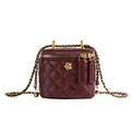 Mini quilted leather crossbody bag in wine red with gold chain strap and floral buckle - Wine Red Small