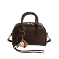 Brown Boston style satchel bag in leather texture with a unique baseball theme charm - Large With Charm / Green