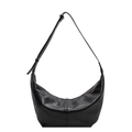 Minimalist black crescent moon shoulder bag in matte leather with golden zipper detail - Black