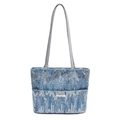 Blue denim tote bag with silver sequins and metallic branding logo detail - Silver