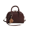 Brown leather retro Boston bag with mushroom charm and adjustable shoulder strap - Large With Charm / Coffee