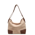 Grande borsa hobo retrò in pelle scamosciata beige e marrone con tracolla regolabile - Cachi