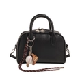 Chic black matte leather Boston bag with vintage baseball charms and adjustable strap - Large With Charm / Black