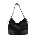 Grande borsa tote in pelle scamosciata nera con toppe in pelle e cuciture a contrasto - Nero