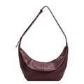 Minimalist burgundy hobo tote bag in faux leather with adjustable strap on white background - Burgundy