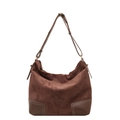 Borsa hobo in pelle scamosciata marrone scuro con finiture in pelle e tracolla regolabile - Marrone