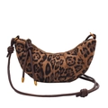Borsa a mezzaluna leopardata in pelle scamosciata con spalline annodate in oro - Cachi scuro
