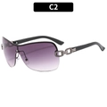 Y2K rimless one-piece sunglasses with purple gradient lenses and chain detail - C2 Black Frame Gradient Purple Lens