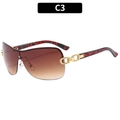 Frameless Y2K sunglasses with brown gradient lenses and leopard print temples - C3 Gold Frame Gradient Tea Lens