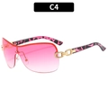 Frameless Y2K sunglasses with pink gradient lenses and pink leopard print temples - C4 Gold Frame Gradient Pink Lens