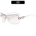 Y2K rimless shield sunglasses with gradient tea lenses and white chain temples C5 - C5 Silver Frame Silver Mirror Lens