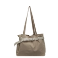 Minimalist beige fabric tote bag for women with leather belt and metal buckle detail - Khaki